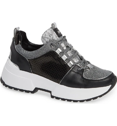 Michael Michael Kors Women's Cosmo Mixed Media Lace-up Sneakers In Black/ Silver Multi