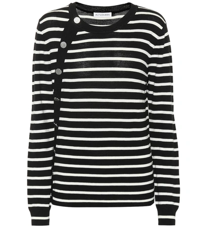 Altuzarra Stripe Button Side Wool Sweater In Black