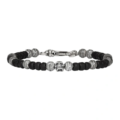 Emanuele Bicocchi Black And Silver Wood Beads Bracelet In Silver/brow