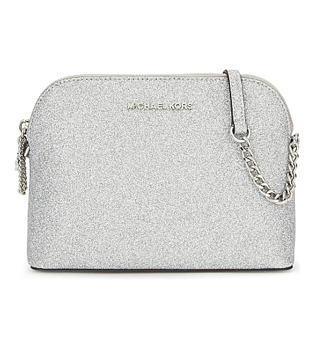 Michael Michael Kors Alex Glitter Leather Cross-body Bag In Silver | ModeSens