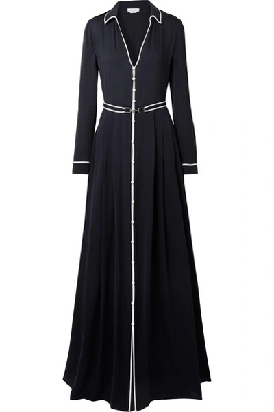 Gabriela Hearst Lempicka Pleated Silk-twill Maxi Dress In Midnight Blue