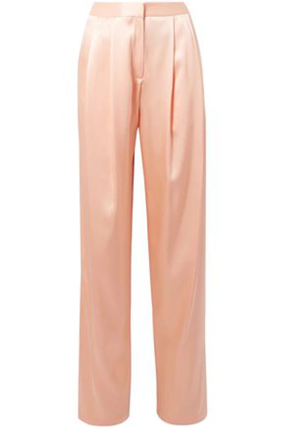 Adam Lippes Pleated Silk-charmeuse Wide-leg Pants In Peach