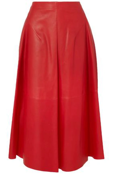 Jil Sander Leather Midi Skirt In Red