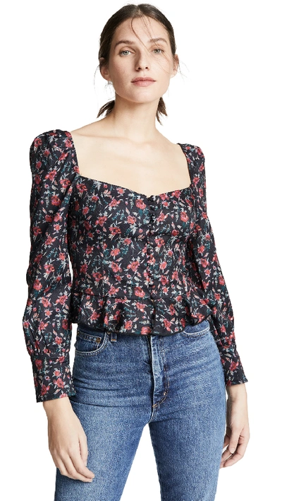 Lioness Sweethearts Top In Black Based Red Floral