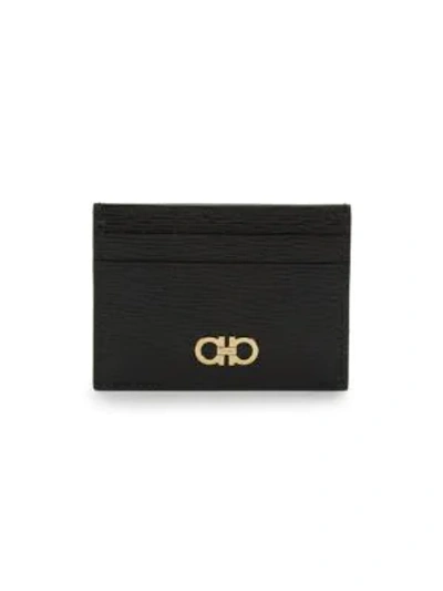 Ferragamo Saffiano Leather Card Holder In Black