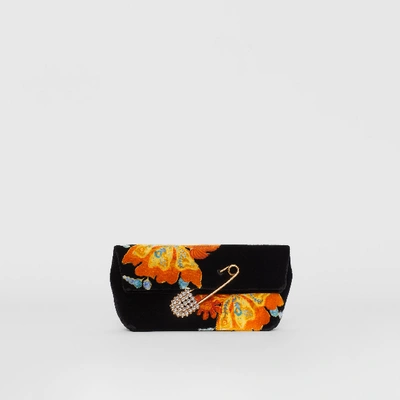 Burberry The Small Pin Clutch In Floral Velvet In Black
