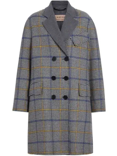 Burberry Double-faced Check Wool Cashmere Coat In Blue