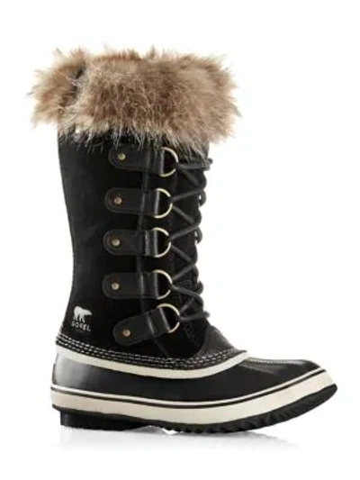 Sorel Joan Of Arctic Waterproof Suede Faux Fur Boots In Black