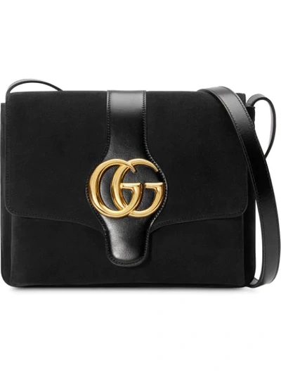 Gucci Arli Medium Leather-trimmed Suede Shoulder Bag In Nero