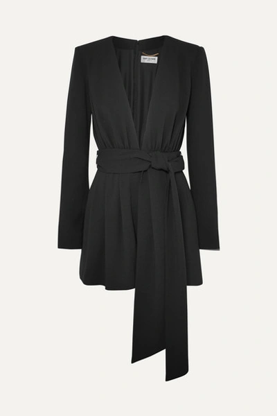 Saint Laurent Belted Crepe Playsuit In Black