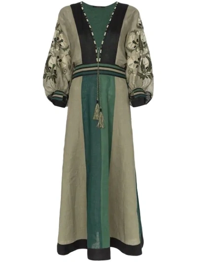 Vita Kin Celia Panelled Linen Midi Dress In Green