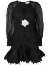 Zimmermann Corsage Bauble Pompom-embellished Linen Mini Dress In Black
