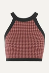 Nagnata Cropped Houndstooth Open-back Technical Stretch-organic Cotton Top In Burgundy