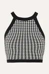 Nagnata Cropped Houndstooth Open-back Technical Stretch-organic Cotton Top In Black