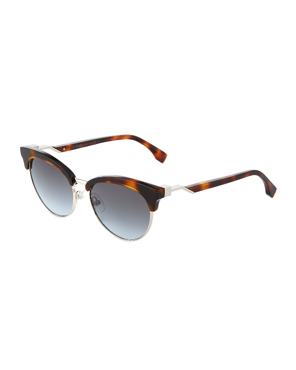 Fendi Tortoiseshell Acetate/Metal Browline Sunglasses In Brown | ModeSens