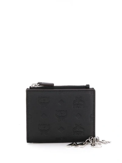 Mcm Two Fold Flat Wallet In Monogram Leather Charm In Bk001 Black