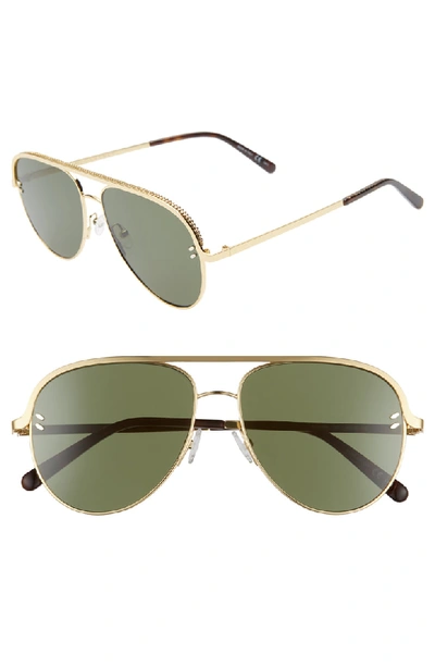 Stella Mccartney Monochromatic Metal Aviator Sunglasses W/ Chain Neck Strap In Gold/ Green/ Havana