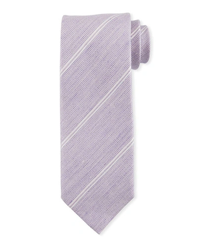 Tom Ford Striped Silk-linen Tie, Lilac In Pink