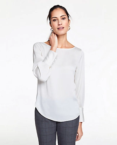 Ann Taylor Petite Boatneck Blouse In Winter White