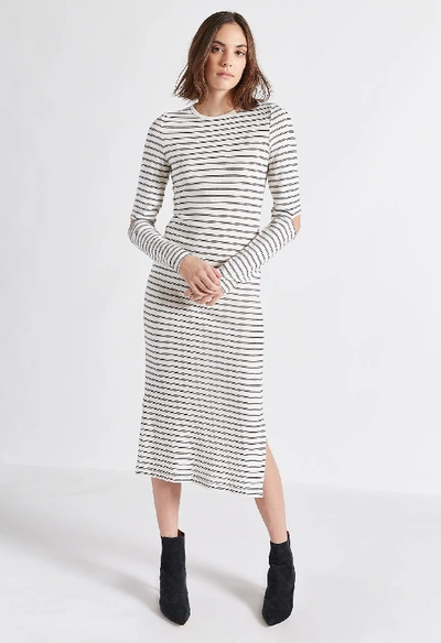 Current Elliott The Quince Striped Cutout Long-sleeve Midi Dress In Silver Metallic