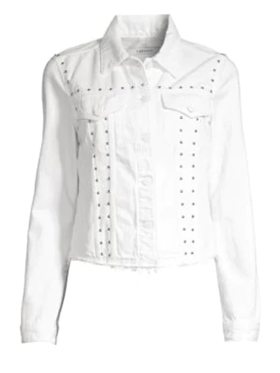 J Brand Slim Raw-edge Studded Denim Jacket In Studded White