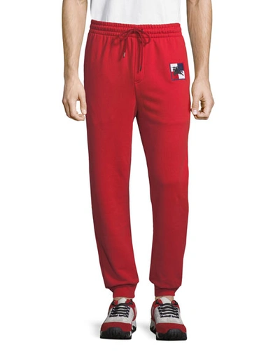 Burberry Men's Munley Check-patch Sweatpants In Red