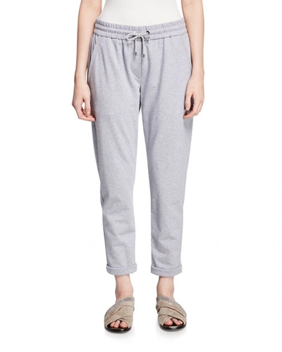 Brunello Cucinelli Heathered Spa Jogger Sweatpants With Monili-pocket