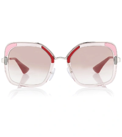 Prada Rimmed Square Metal Sunglasses In Pink
