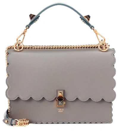 Fendi Kan I Leather Shoulder Bag In Grey