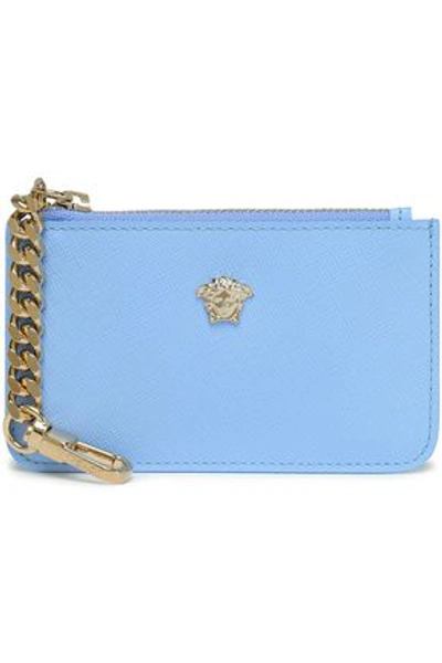 Versace Woman Embellished Textured-leather Pouch Azure