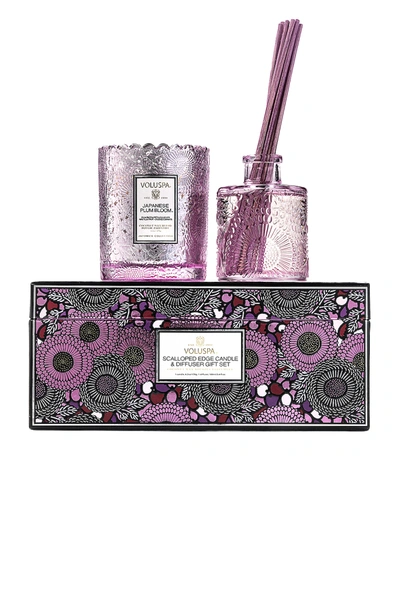 Voluspa Japanese Plum Bloom Scalloped-edge Candle And Diffuser Gift Set