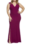 Dress The Population Sandra Plunge Gown In Dark Magenta