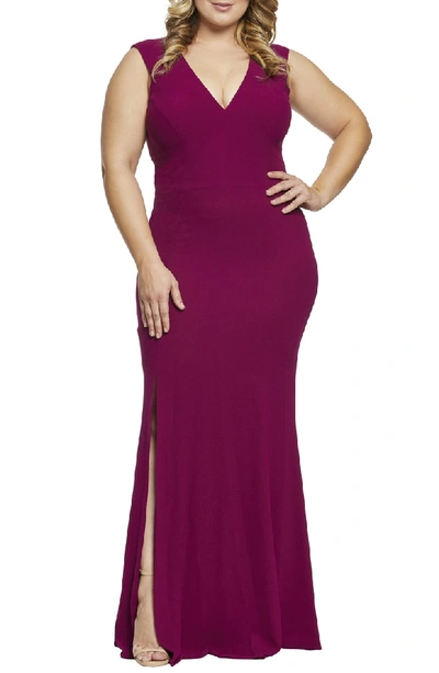 Dress The Population Sandra Plunge Gown In Dark Magenta