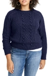 Jcrew Popcorn Cable Knit Sweater In Navy