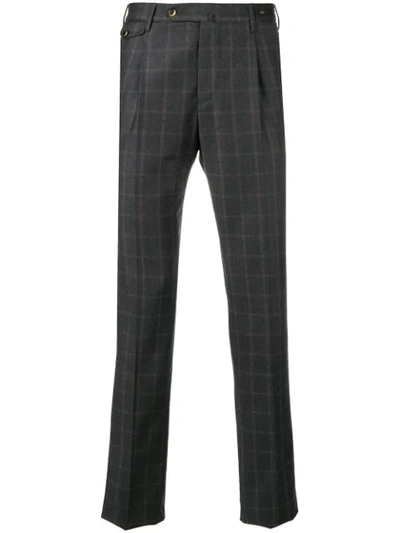Pt01 Checked Straight Trousers In Grey