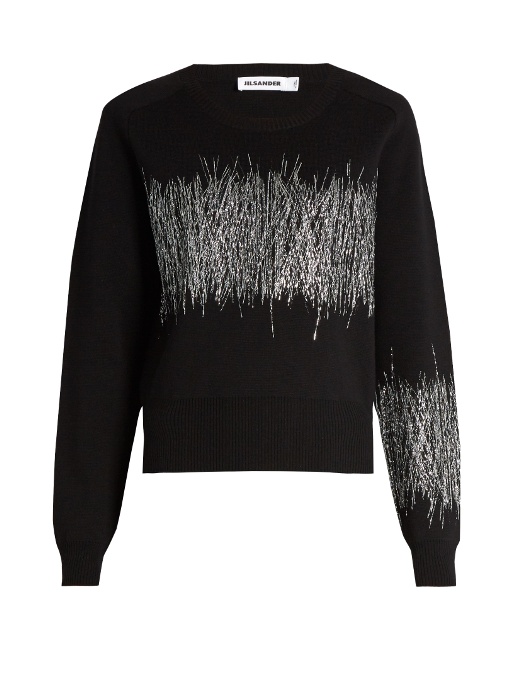 Jil Sander Asymmetric-embroidered Wool Sweater In Black | ModeSens