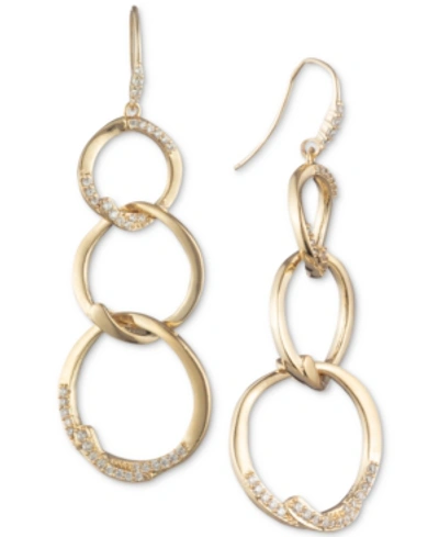 Carolee Gold-tone Pave Triple Link Linear Drop Earrings In White