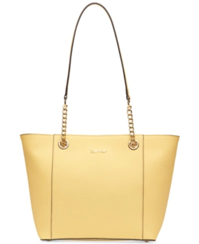 Calvin Klein Hayden Saffiano Leather Large Tote In Pastel Yellow/gold