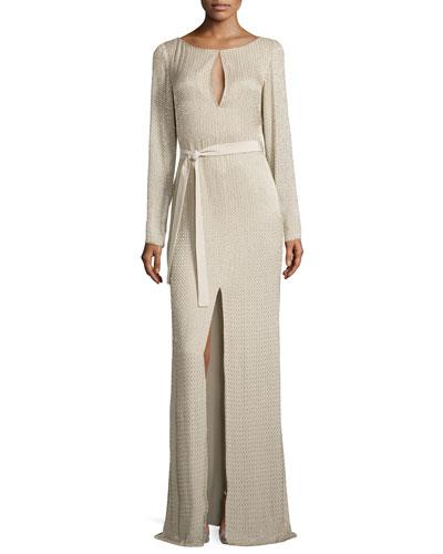 Escada Long-sleeve Gown With Embroidery In Pebble | ModeSens