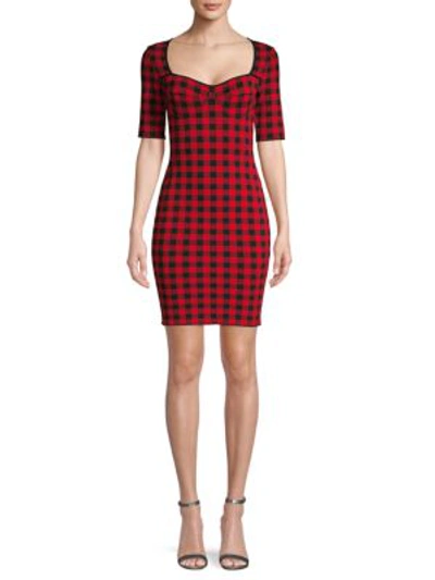 Ronny Kobo Checkered Sheath Dress In Red Black