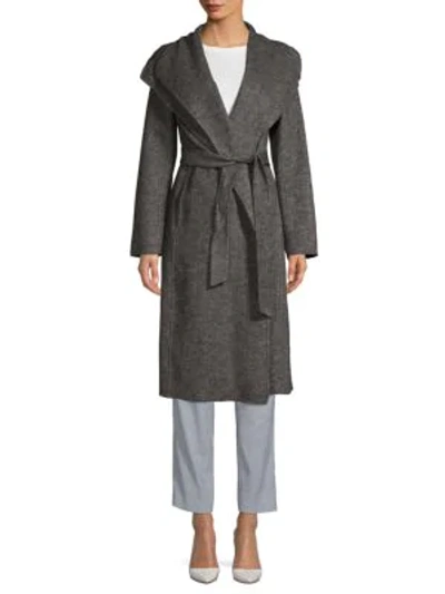 T Tahari Elliot Long Wool Wrap Coat In Grey Twill