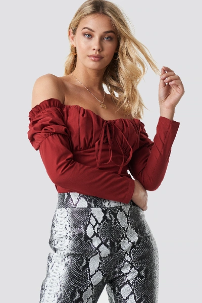 Anna Nooshin X Na-kd Off Shoulder Ruffle Cup Blouse Red In Wine Red