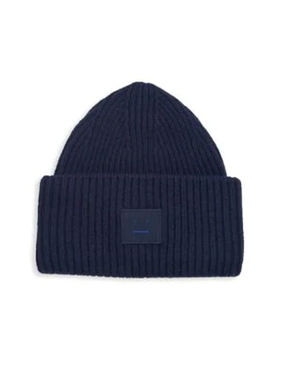 Acne Studios Pansy L Ribbed Wool Beanie In Navy