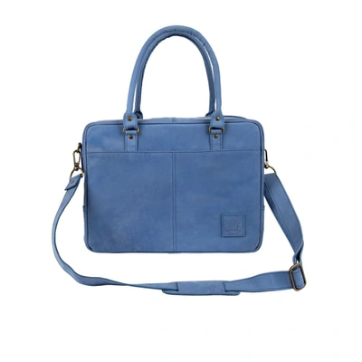 Mahi Leather Suede Leather Oxford Zip-up Satchel Briefcase Bag In Vintage Blue