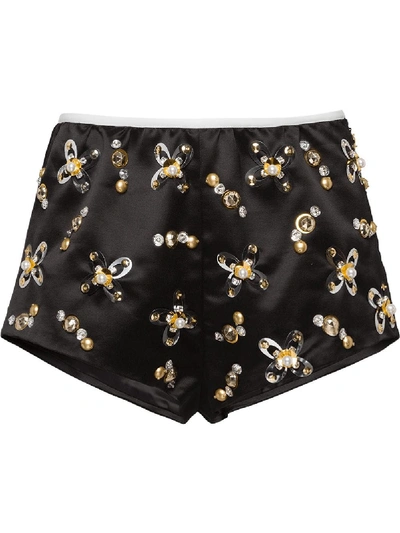 Miu Miu Embellished Satin Mini Shorts In Black