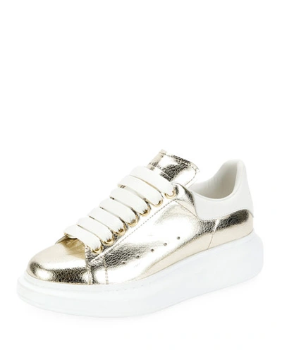 Alexander Mcqueen Metallic Lace-up Platform Sneakers In White/gold