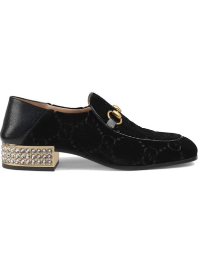 Gucci Mister Gg Crystal-embellished Velvet Loafers In Black Gg Velvet