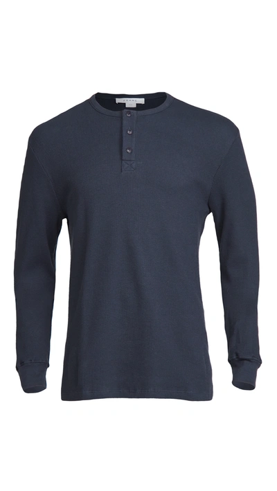 Frame Cotton Duofold Long Sleeve Cotton T-shirt In Navy