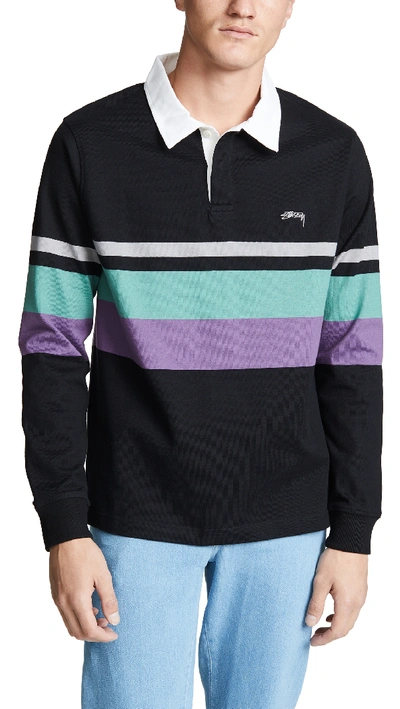 Stussy Lucas Stripe Rugby Shirt In Black | ModeSens