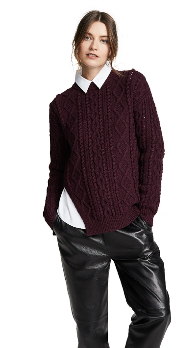 3.1 Phillip Lim / フィリップ リム Popcorn Cable-knit Split Wool Sweater In Wine